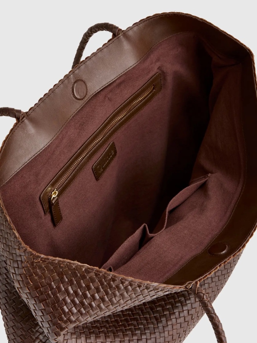 Quince Italian Leather Dark Brown Handwoven Tote Bag - Picture 6 of 9